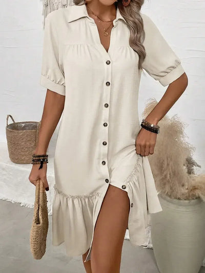 Layla – Button-Down Ruffle Hem Dress