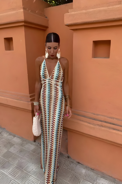 Elarra – Bohemian Chic Maxi Dress with Open Back