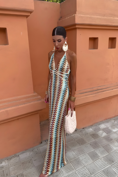 Elarra – Bohemian Chic Maxi Dress with Open Back