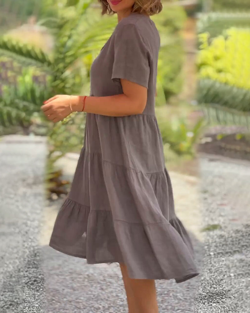 Nathalie™ | Solid V-neck Dress