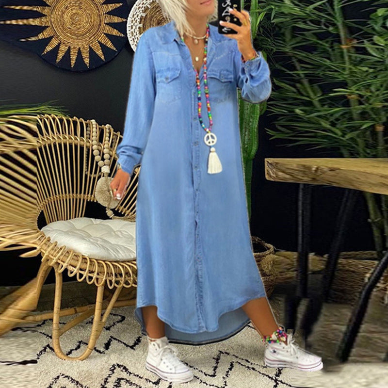 Yara – Long-Sleeve Denim Maxi Dress