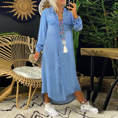 Yara – Long-Sleeve Denim Maxi Dress