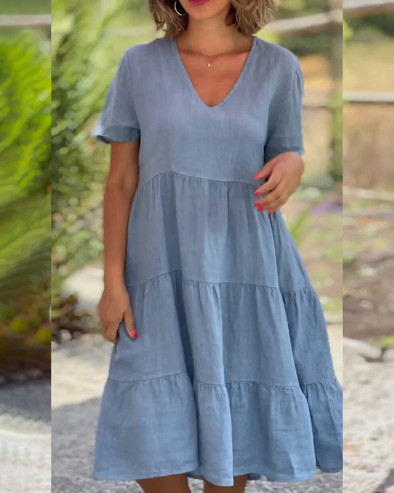 Nathalie™ | Solid V-neck Dress
