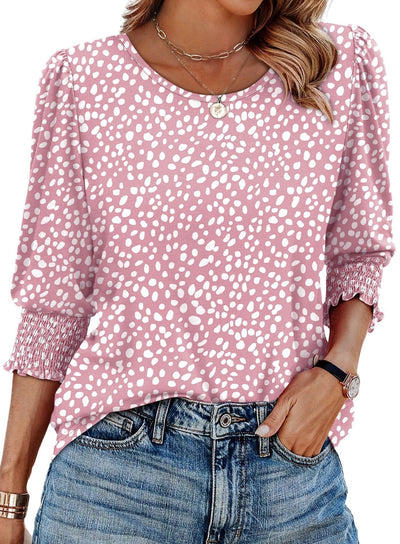 Vendela – Patterned Viscose Top with Smocked Sleeves