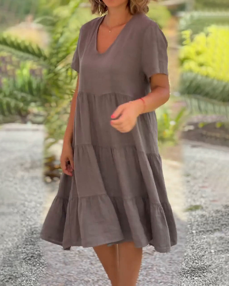 Nathalie™ | Solid V-neck Dress