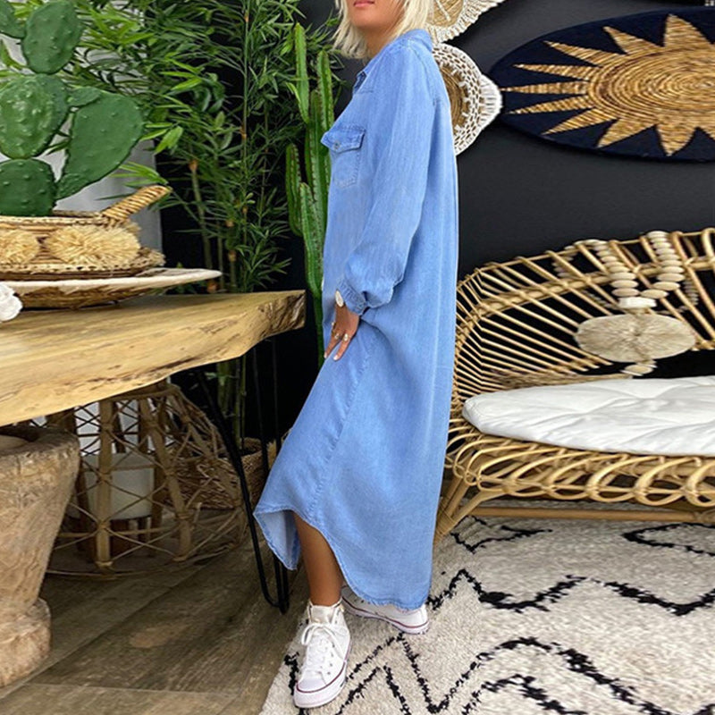 Yara – Long-Sleeve Denim Maxi Dress