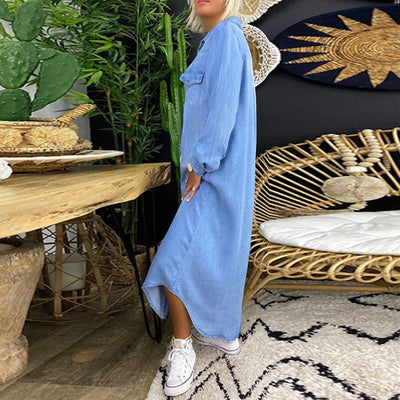 Yara – Long-Sleeve Denim Maxi Dress