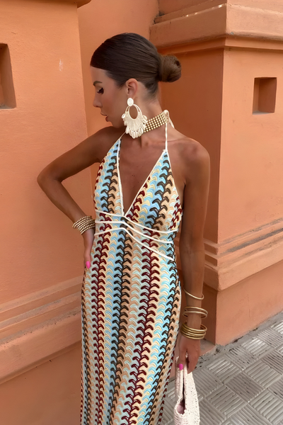 Elarra – Bohemian Chic Maxi Dress with Open Back