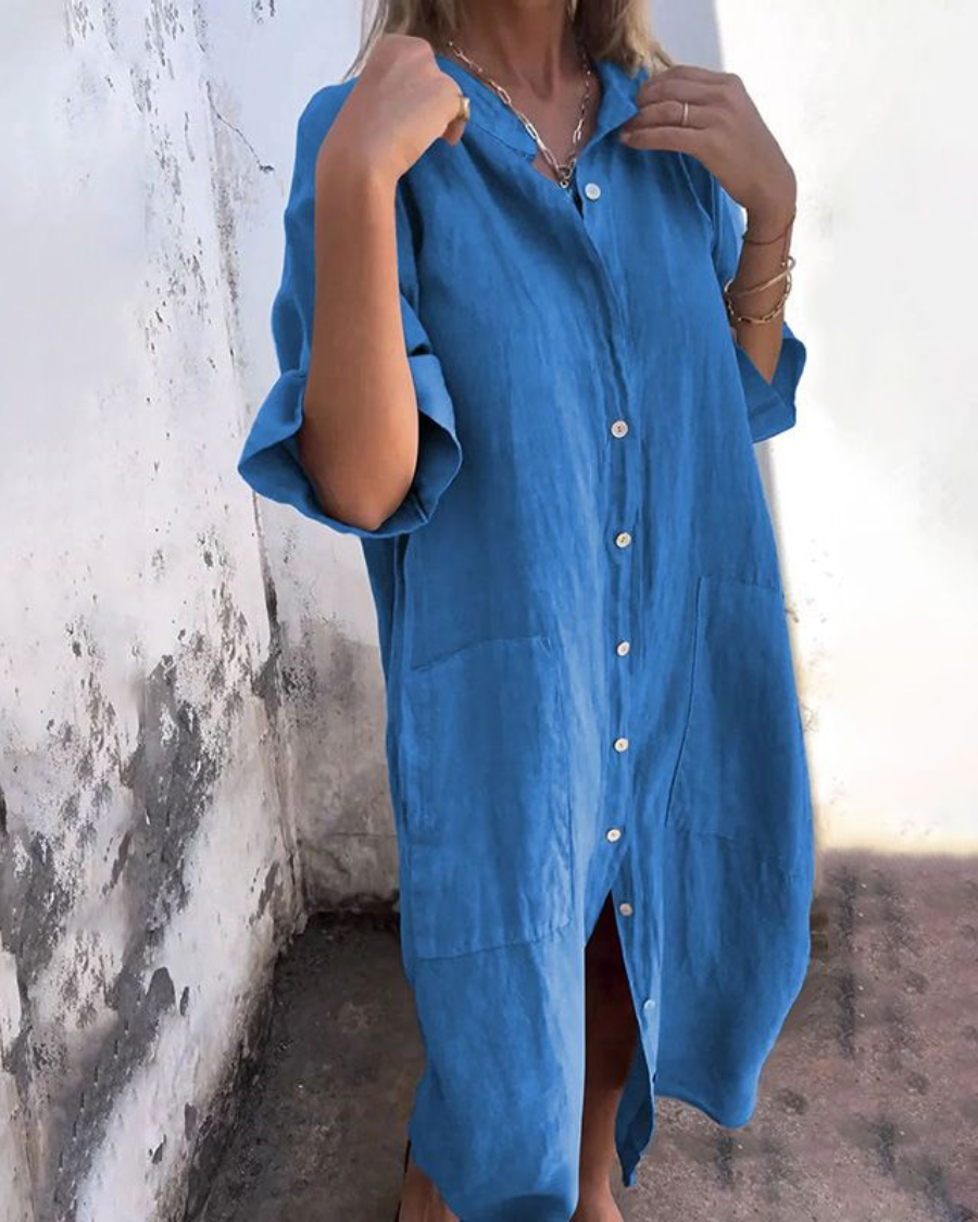 Melanie™ | Ibiza Style Casual Ankle-Length Shirt Dress