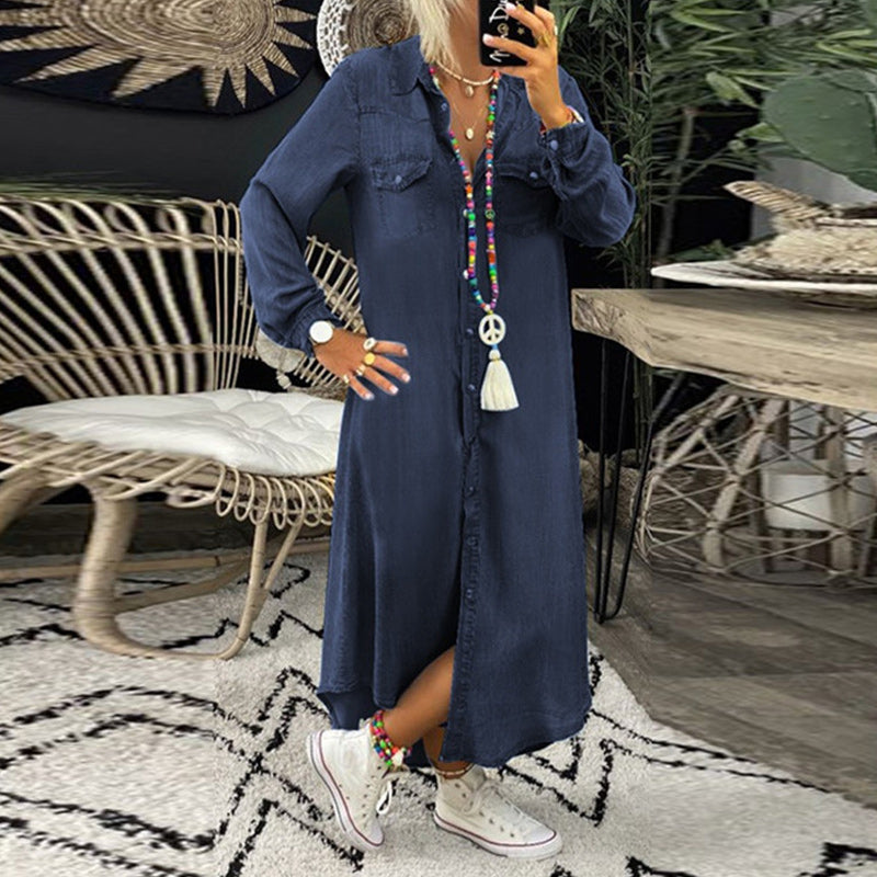 Yara – Long-Sleeve Denim Maxi Dress