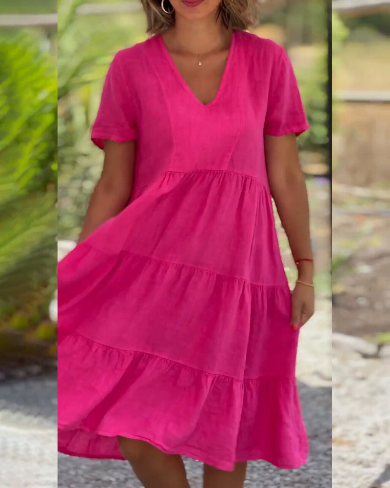 Nathalie™ | Solid V-neck Dress