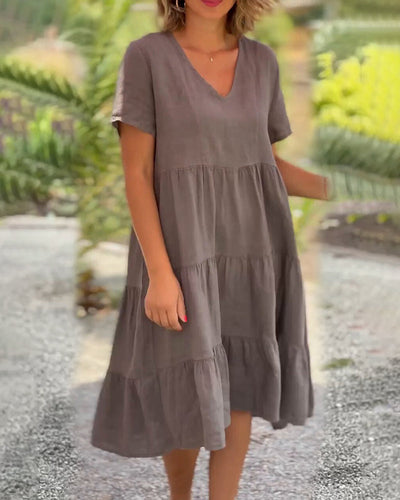 Nathalie™ | Solid V-neck Dress