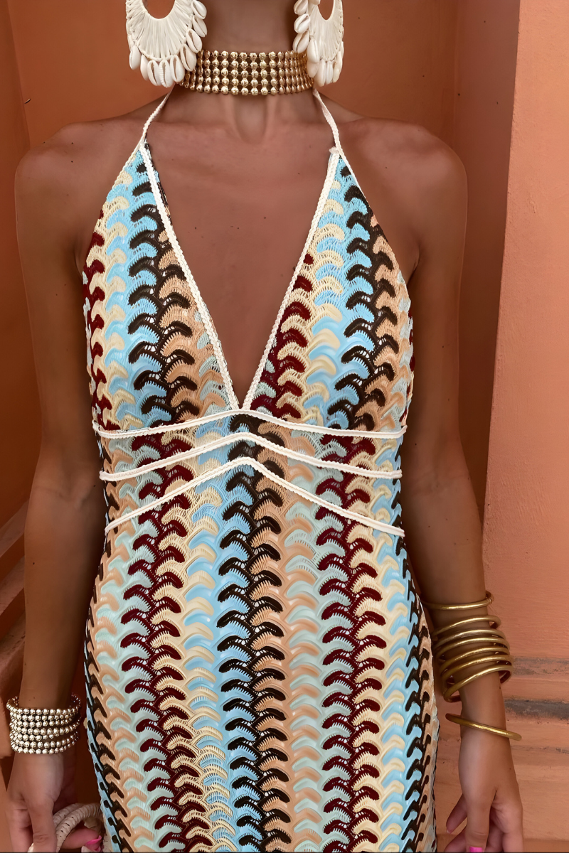 Elarra – Bohemian Chic Maxi Dress with Open Back