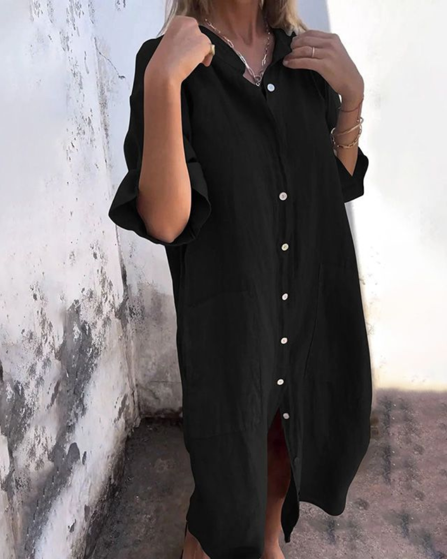 Melanie™ | Ibiza Style Casual Ankle-Length Shirt Dress