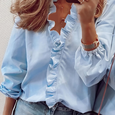 AYA | BLOUSE WITH RUFFLES AND V-NECKLINE
