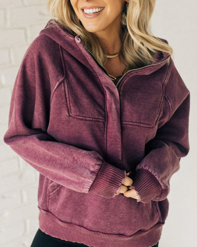 Nalas - Zip Henley Acid Wash Fleece Hoodie
