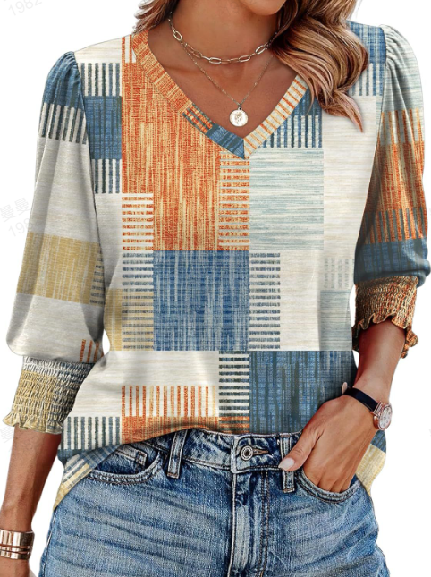 Vendela – Patterned Viscose Top with Smocked Sleeves