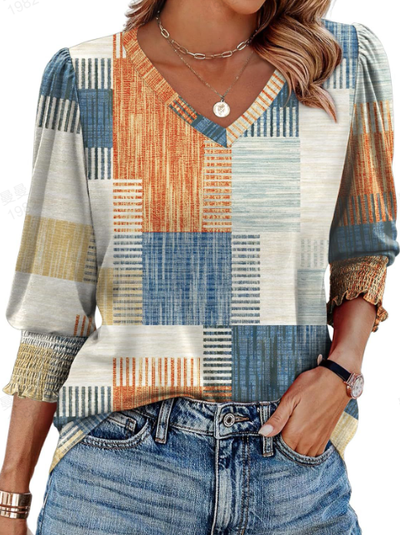 Vendela – Patterned Viscose Top with Smocked Sleeves