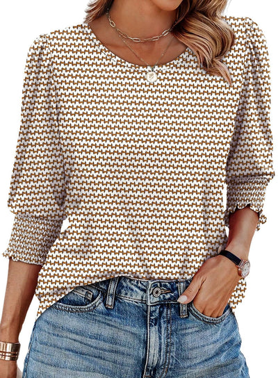Vendela – Patterned Viscose Top with Smocked Sleeves