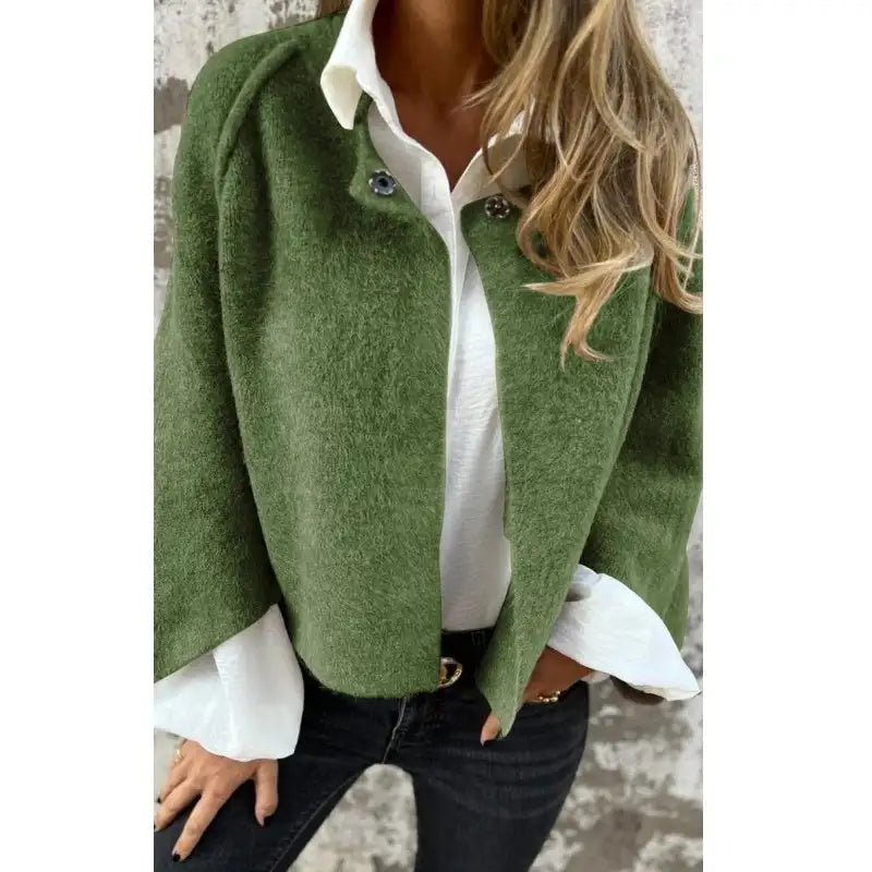 Amalia - Long Sleeve Round Neck Wool Cardigan