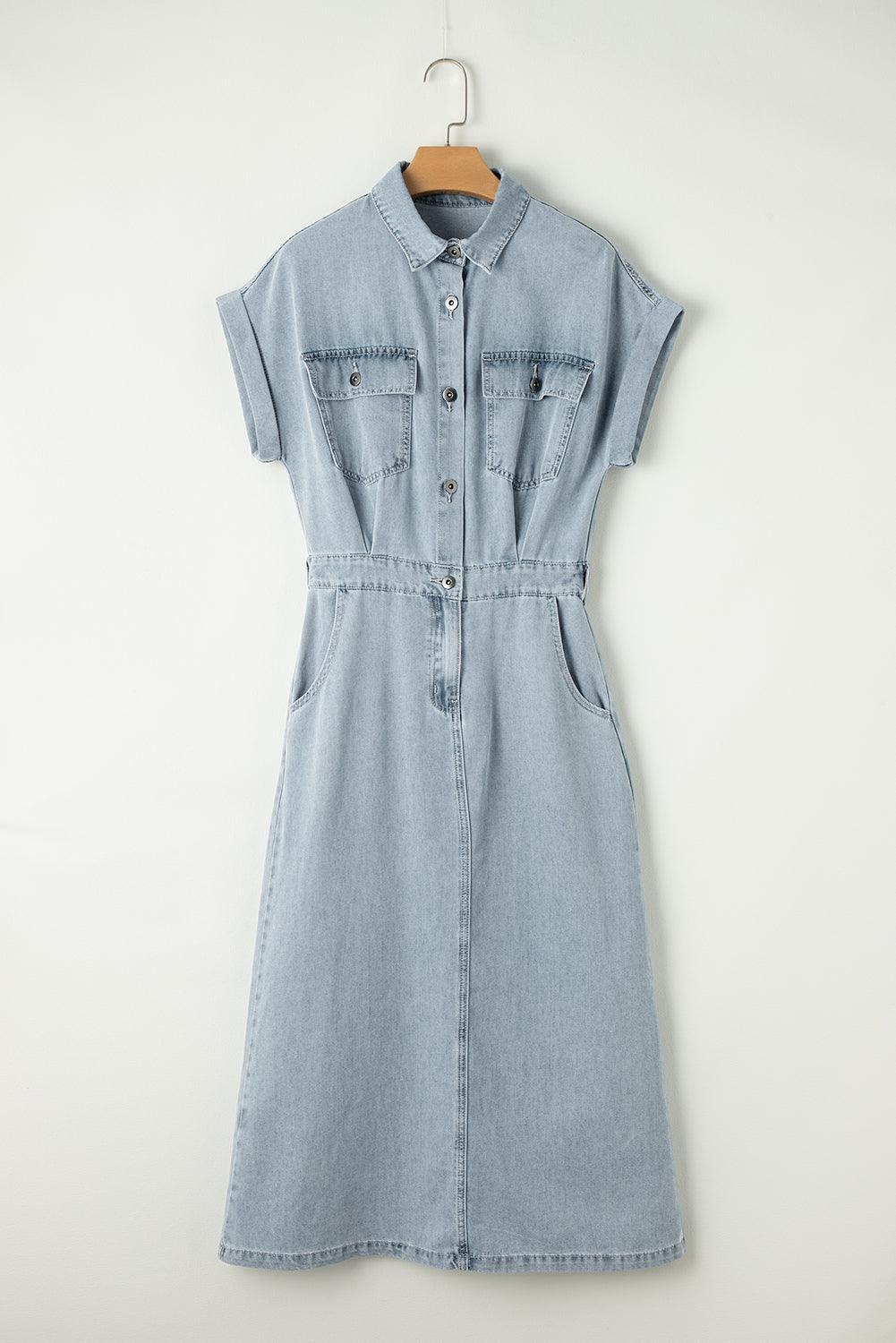 Katrine | Elegant Denimkjole med Korte Flagermusærmer