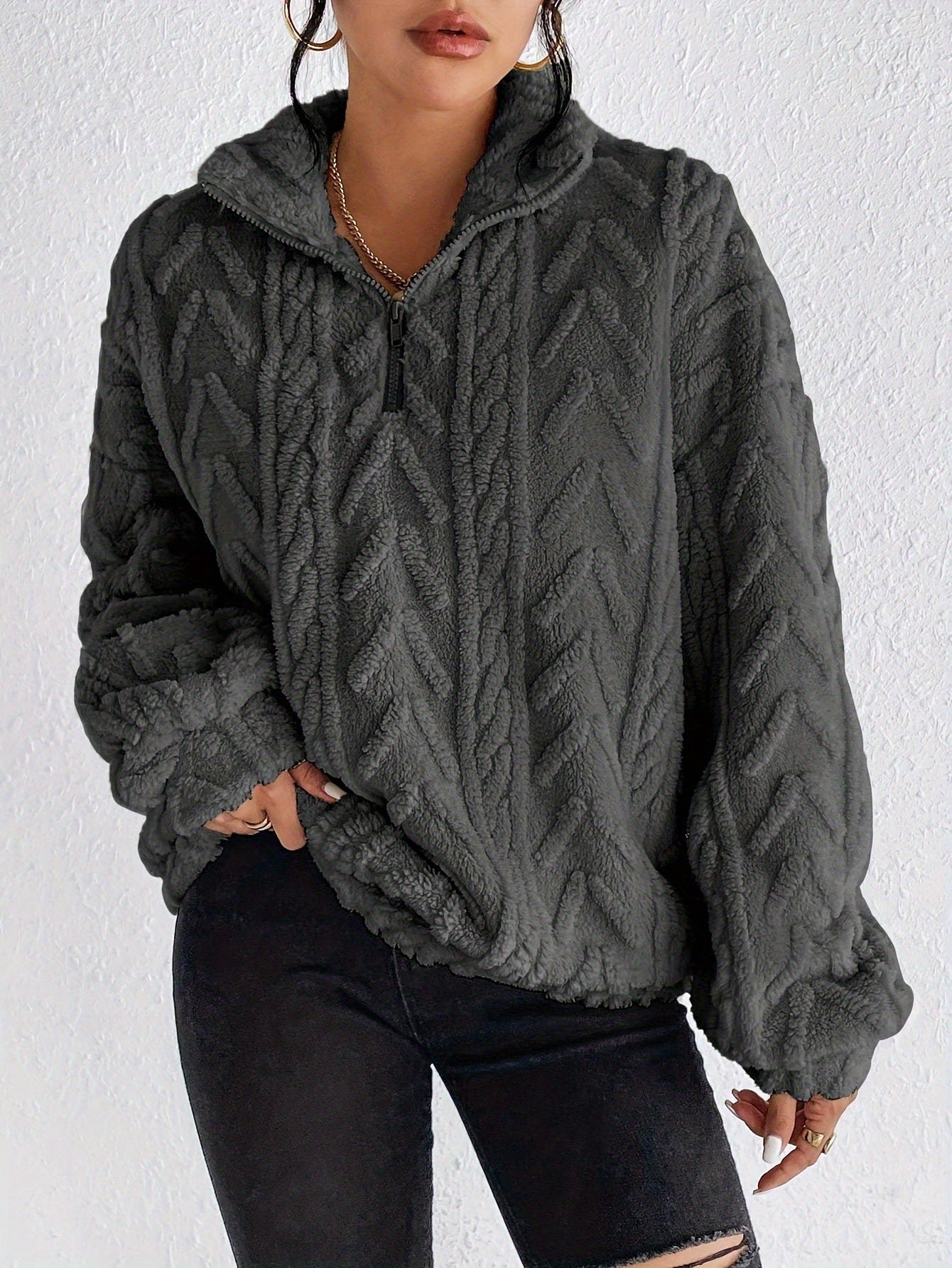 Aila - Fluffy Zip Sweater