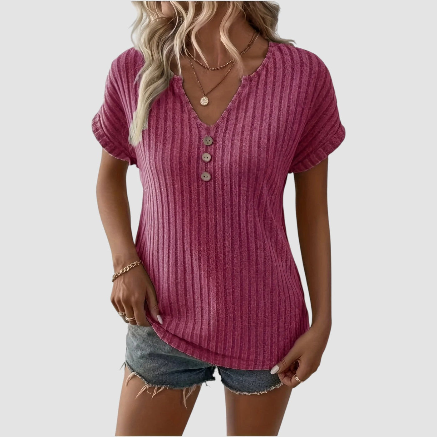 Svala – Ribbed Top with Buttons