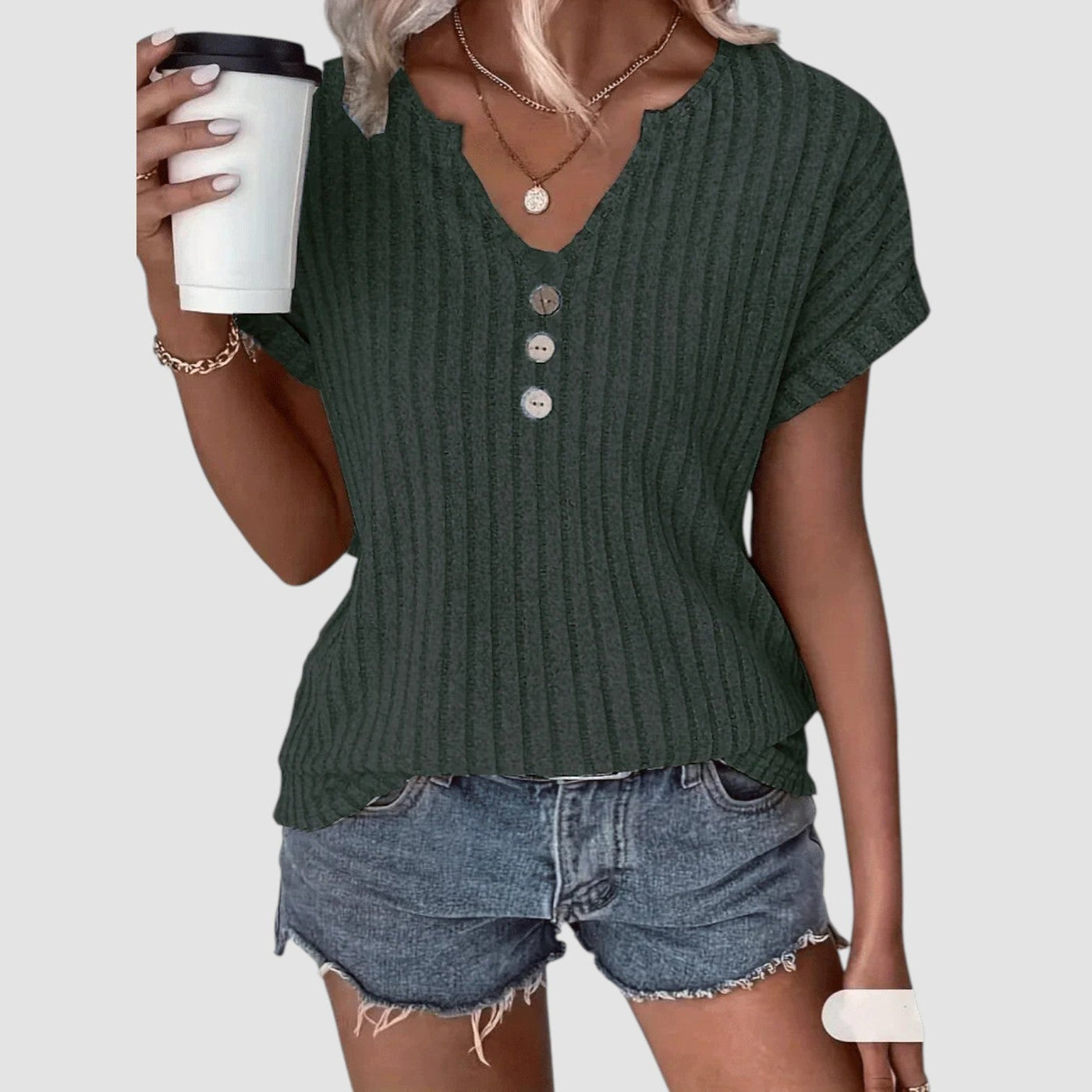 Svala – Ribbed Top with Buttons