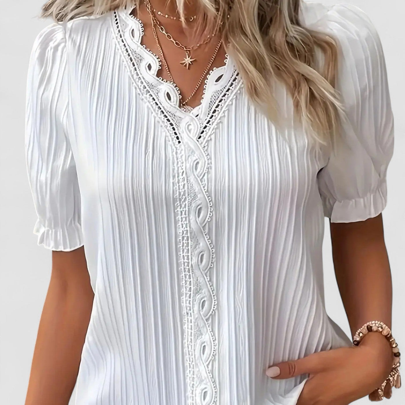 Elvira – Blouse with Lace and Pleat Details